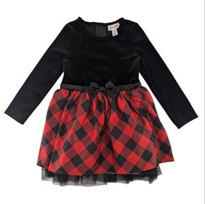 Cat & Jack Black and Red Velvet Tulle Long Sleeve Holiday Dress Size 3t